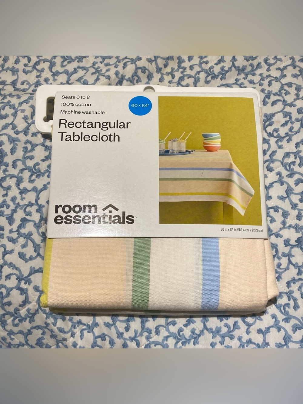 Target Pastel Stripe Rectangular Tablecloth - Blue, Green, Yellow, Cream